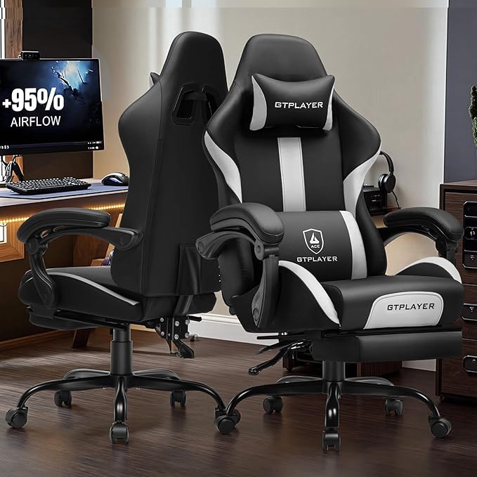 GTPLAYER Gaming Chair with Pocket Spring Cushion, Leather Office Chair with