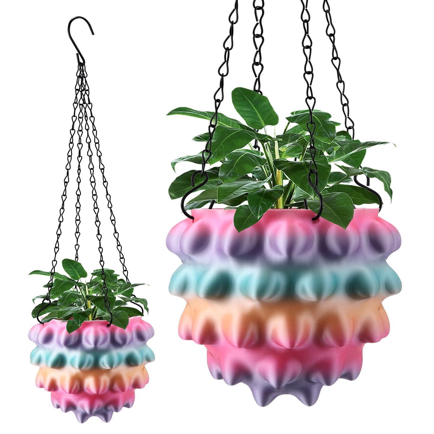 Enhon 6 Inch Hanging Planters for Indoor Plants, Unique Hanging Pots for Plants with Drainage and Hanger Baskets Hangers, Spiked Orb Plant Hanger, Silky Rainbow Finish