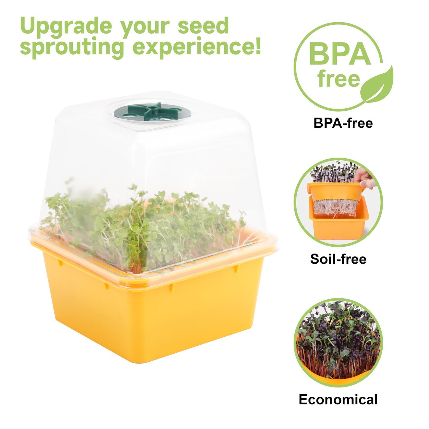 Microgreen Growing Trays, 5" x 5" Sprouting Tray with Humidity Dome, 1.2 mm Small Mesh Holes, BPA Free, Sprouter Kit for Growing Mirco Seeds, Like Broccoli, Alfalfa, Radish, Clover - 4 Pack | Colorful