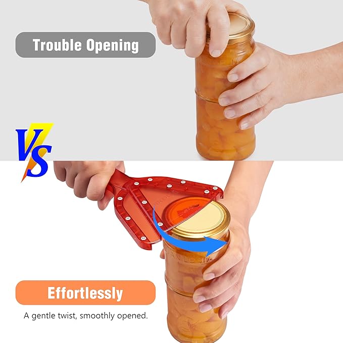 Uinxan Jar Opener for Weak Hands & Seniors with Arthritis - Handheld Manual | Effortlessly Opens Stubborn Screw Lids & Bottle Caps. 304 Stainless Steel. Durable. Patented Kitchen Gadget (Red)