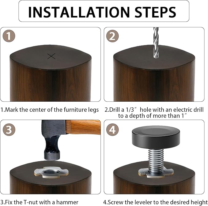 1/4" Thread Leveling Feet, Adjustable Furniture Feet Threaded Screw in