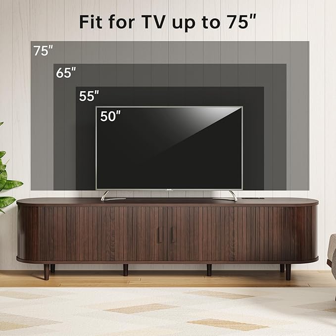70" Mid Century Modern TV Stand, Wood TV Consoles