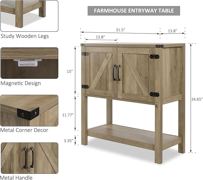 Mufico Sofa Table Console Table, Coffee Bar Cabinet, 31.5 L x 13.8 D x 34.65 H
