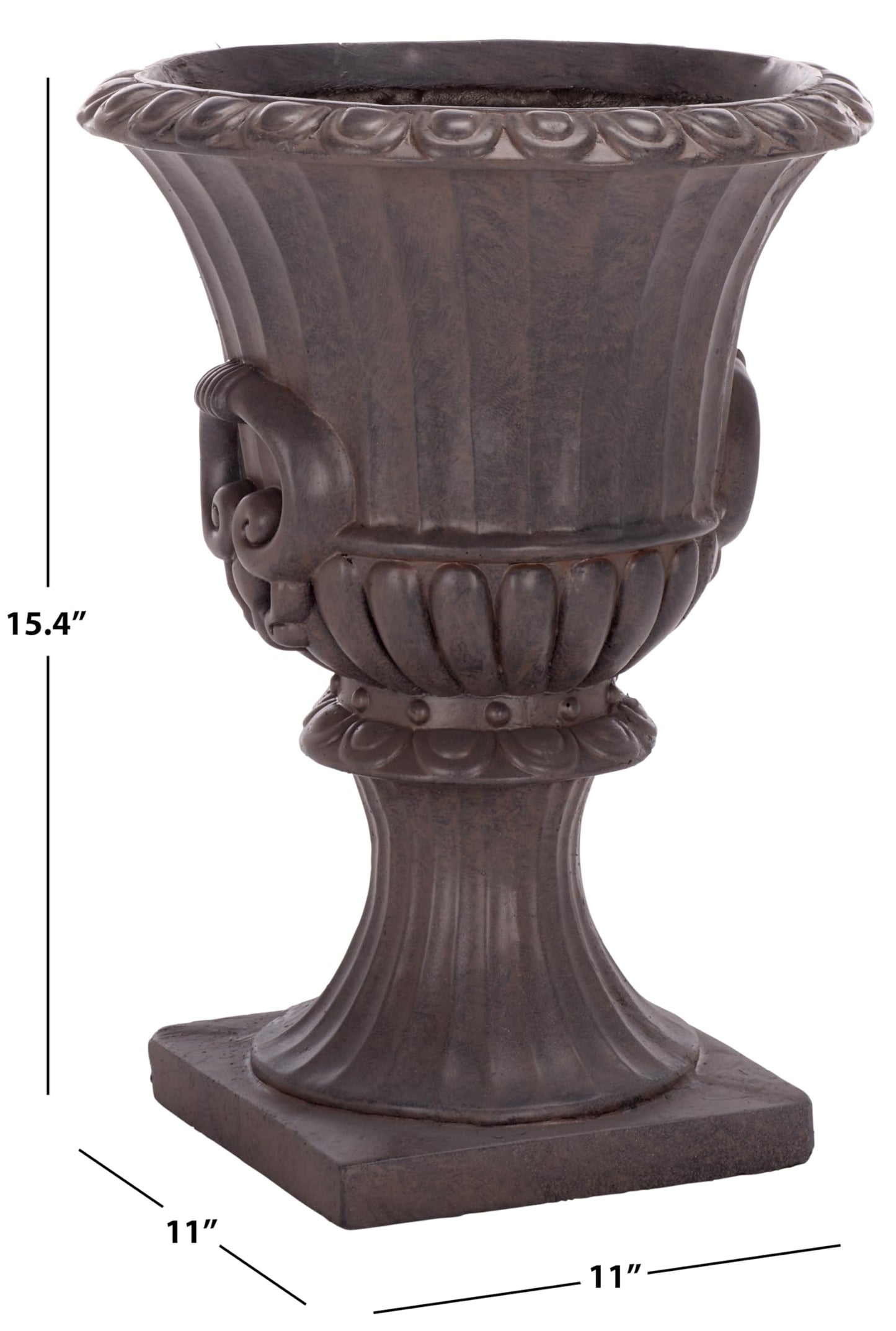 SAFAVIEH Outdoor - Arden Pedestal Planter Pot - Brown Magnesium Oxide Weather-Resistant Garden Urn with Drainage Hole for Patio, Porch & Entryway, 11" W x 11" D x 15.4" H (PAT5044B)