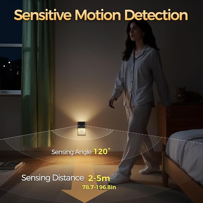 DORESshop LED Motion Sensor Night Light [2 Pack], Plug in Night Light, Night Light Motion Sensor, Dusk to Dawn 3 Level Brightness Adjustable Night Lights for Adults, Bedroom, Bathroom, Hallway