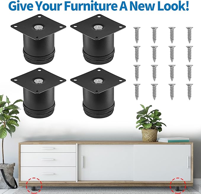 2.5 Inch Metal Furniture Legs Stainless Steel Adjustable Legs Black Metal Legs