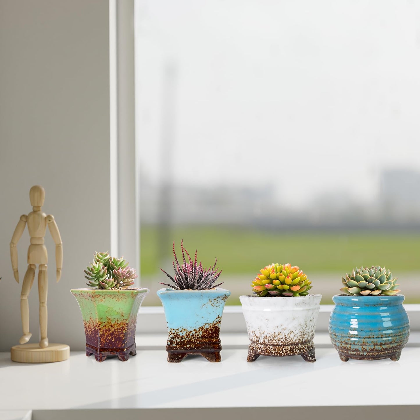 ARTKETTY Succulent Pots - Small Succulent Plant Pot with Drainage Pack of 6, Ceramic Cactus Planter Pots for Indoor Unique Flower Planter Container for Home Office Decor