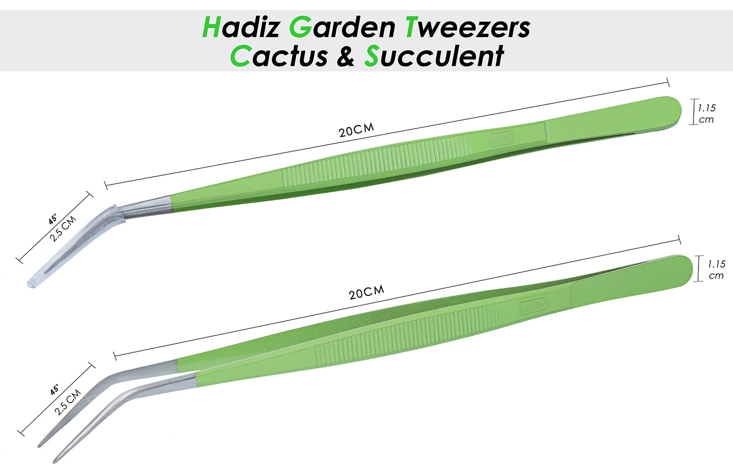 HADIZ Stainless Steel Garden Tweezer Two Piece Set with Curved Tip Tweezers for Cactus and Succulents Gardening(Curved)