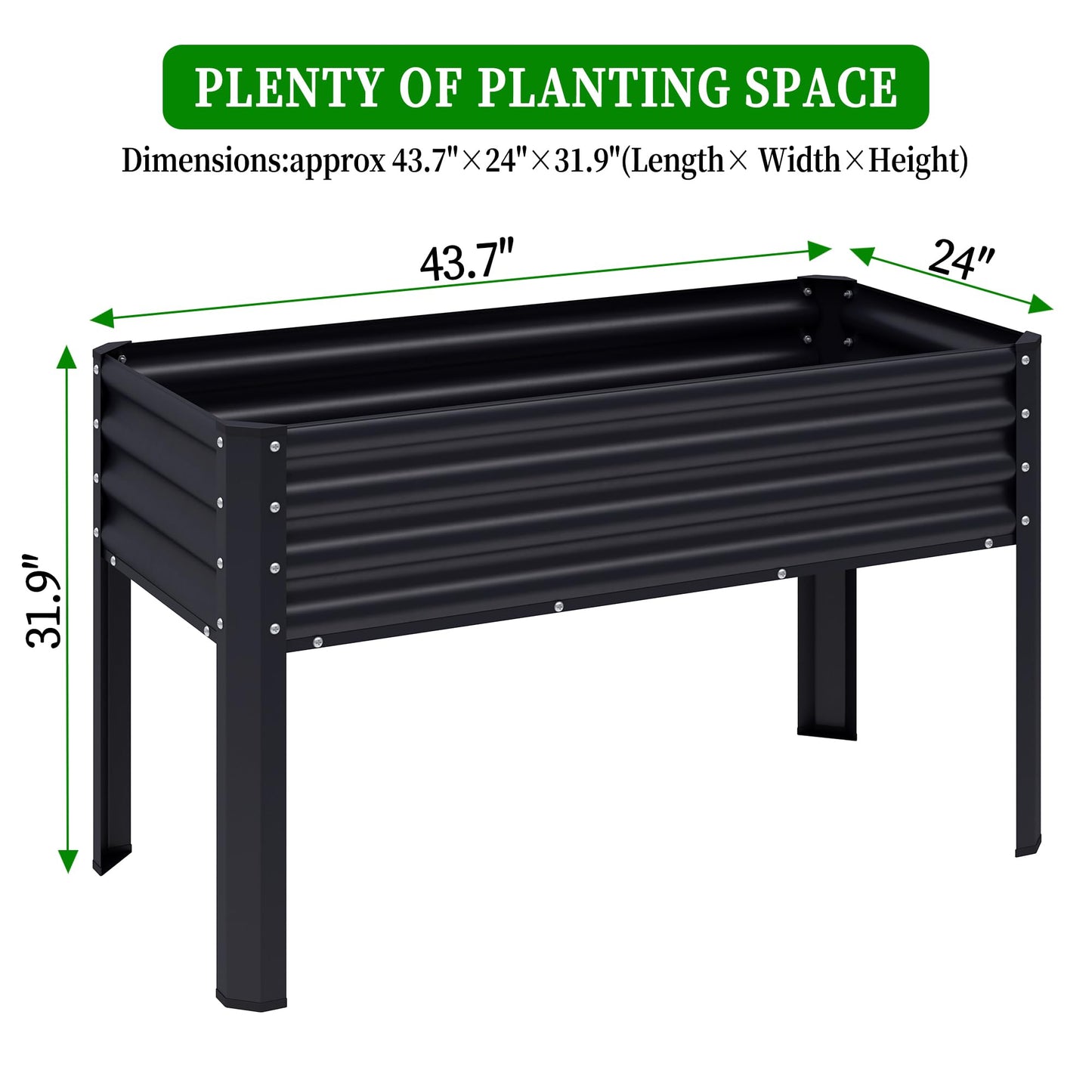 Chuangshuo Guard 2Pcs Galvanized Raised Garden Bed with Legs, 48×24×32in Large Metal Elevated Raised Planter Box with Drainage Holes for Backyard, Patio, Balcony, 400lb Capacity,Black