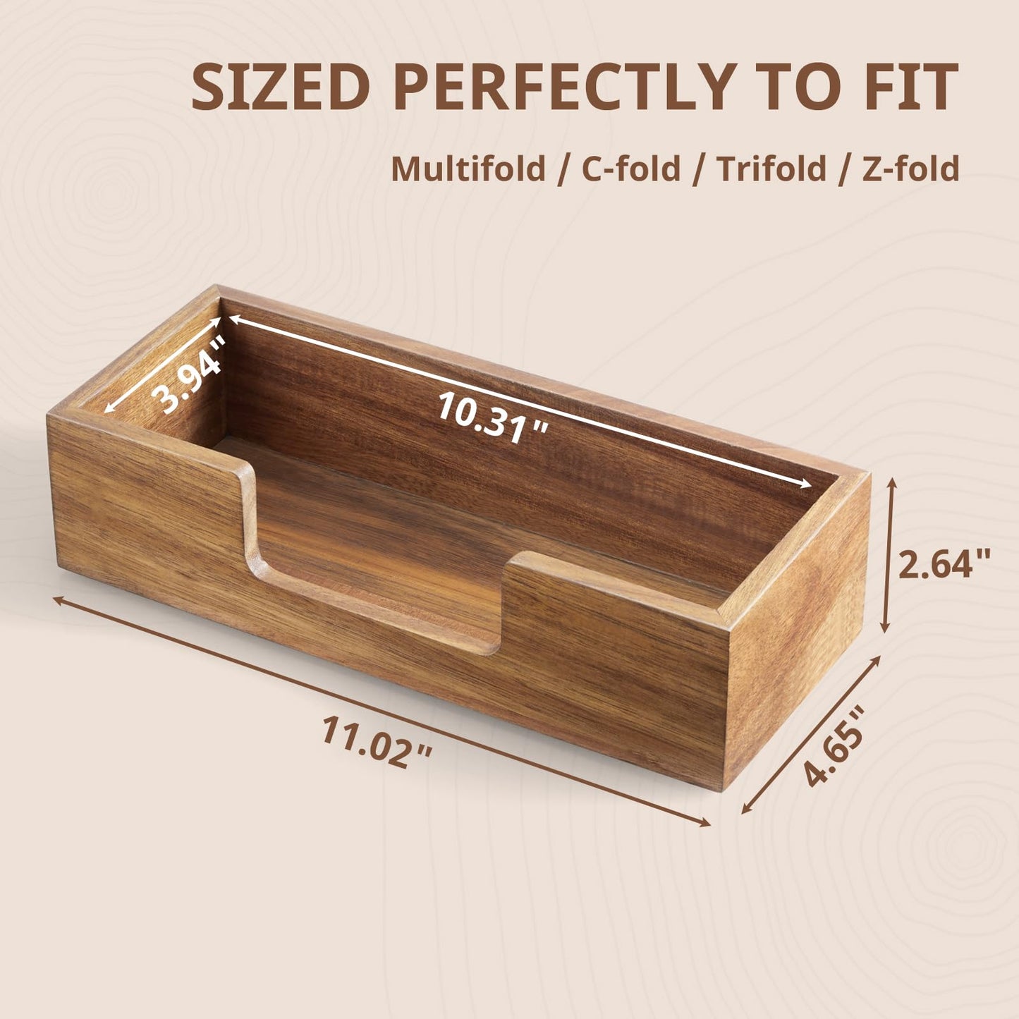 Paper Towel Dispenser Countertop, Acacia Wood Folded Paper Hand Towel Holder for Guest Bathroom, Commercial Tabletop Tissue Dispenser Tray for Multifold C-Fold, Z-Fold, Trifold