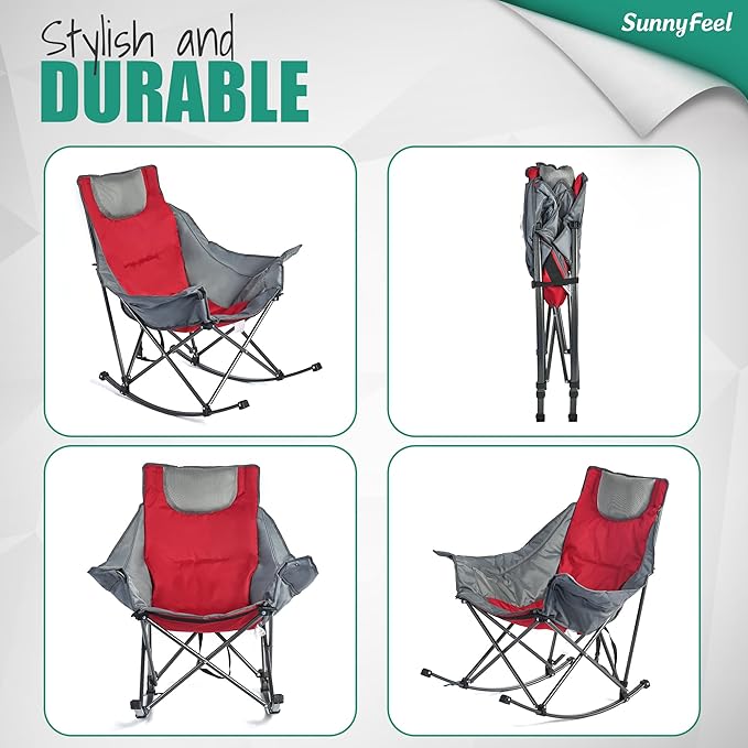 SUNNYFEEL Oversized Rocking Camping Chair, Fully Padded Patio Chair