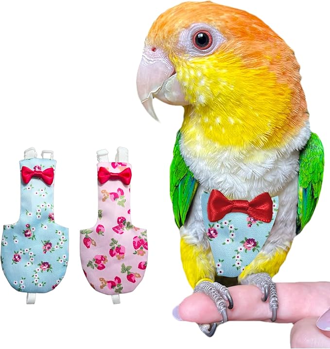 UKJENT Bird Diaper Protective Parrot Nappy 2 Pack, Reusable Outdoor Flight Suit with Waterproof Inner Layer, Machine Washable Cute Urine Wet Suit for Parrots Medium(M)