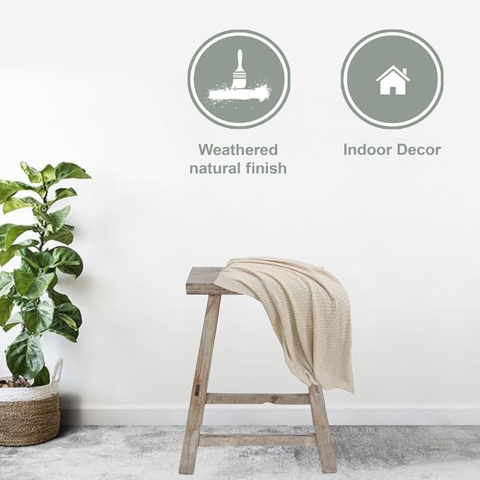 Artissance Vintage Wooden Stool, Solid Natural Wood 12–20" W x 6–9" D x 18–22" H