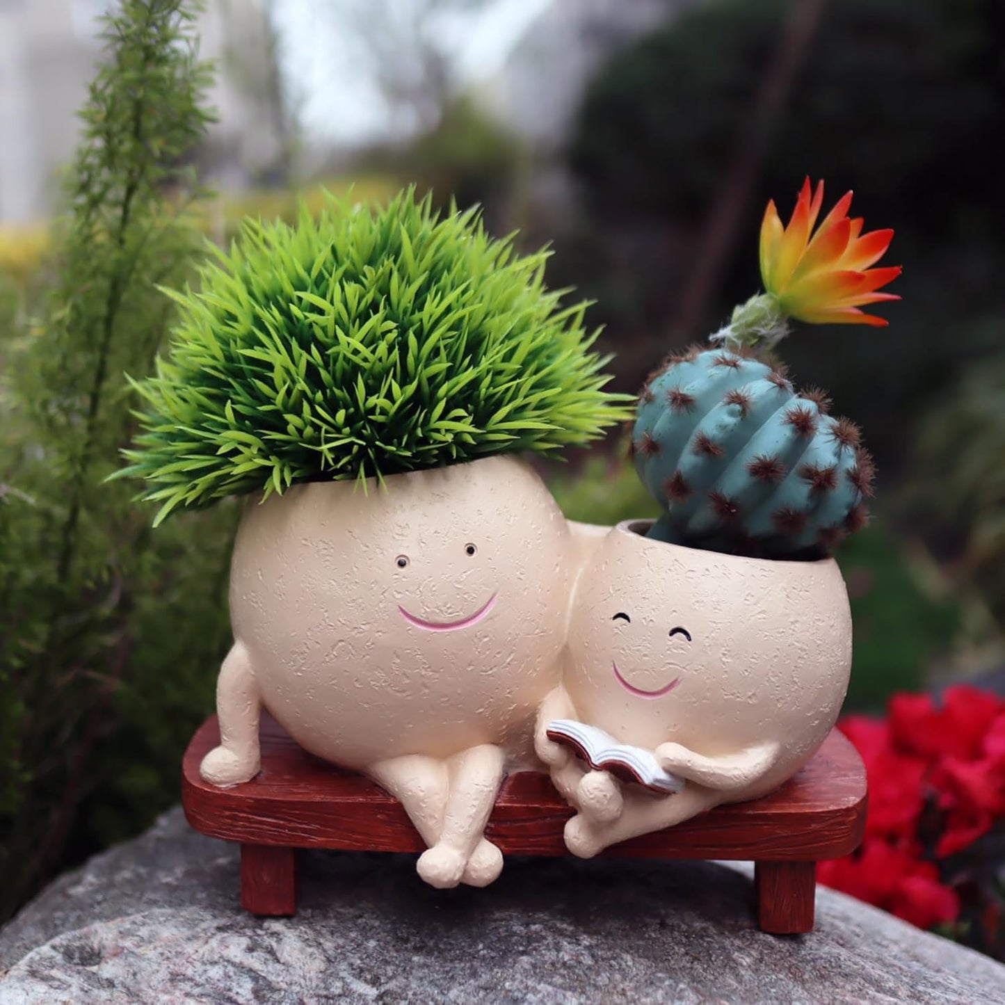 Aoipend Smily Face Planter Pot Smile Face Planter for Indoor Outdoor Plant Head Resin Flower Pots for String of Pearls Plant Live Gift IdeaI for Mother Day Valentine's Day