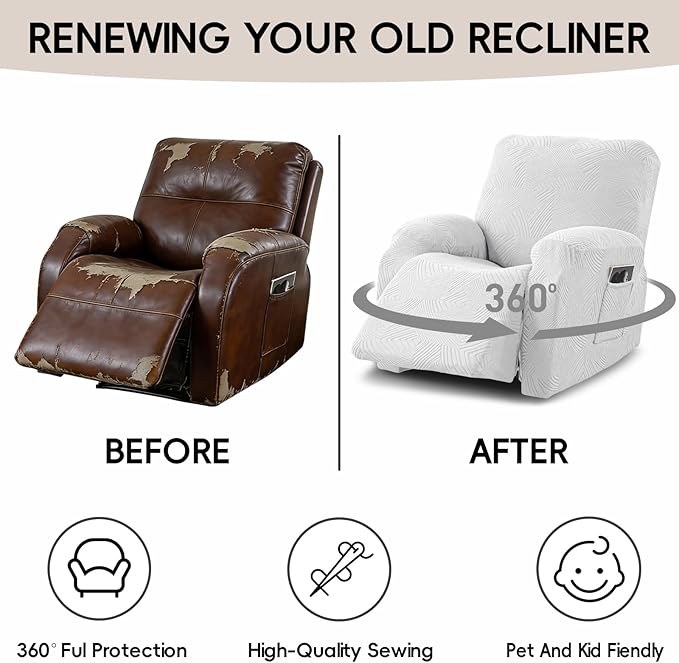 Recliner Chair Covers, 4-Piece Stretch Geometric Strokes Jacquard Reclining