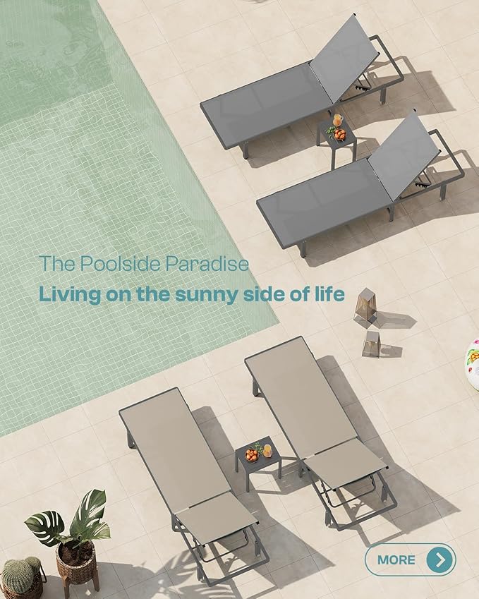 Outdoor Lounge Chairs Set of 2, Aluminum Pool Lounge Chairs