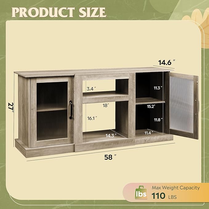 WLIVE Farmhouse TV Stand for 65 inch TV, Open Shelves TV Console for Living