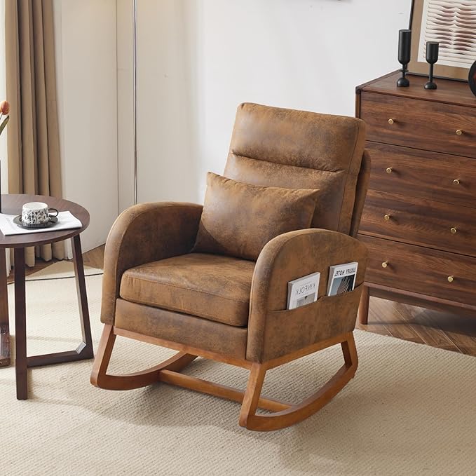 VINGLI Rustic Microfiber Nursing Rocking Chair