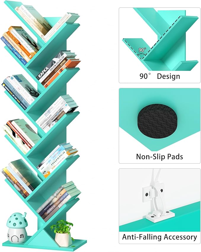 SHEEPAM 10 Tier Tree Book Shelf, Floor Standing Wood Bookshelf