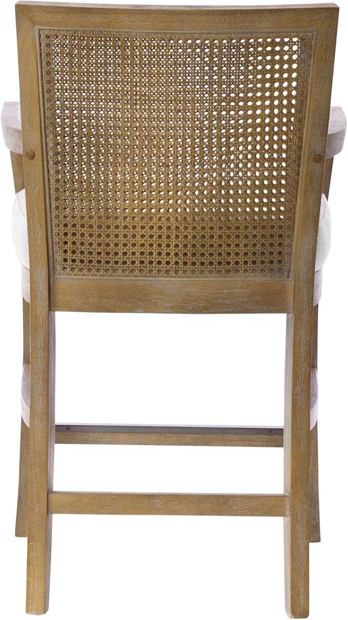 Madison Park Bar Stool with Rattan Back, Wood Counter Height Barstools