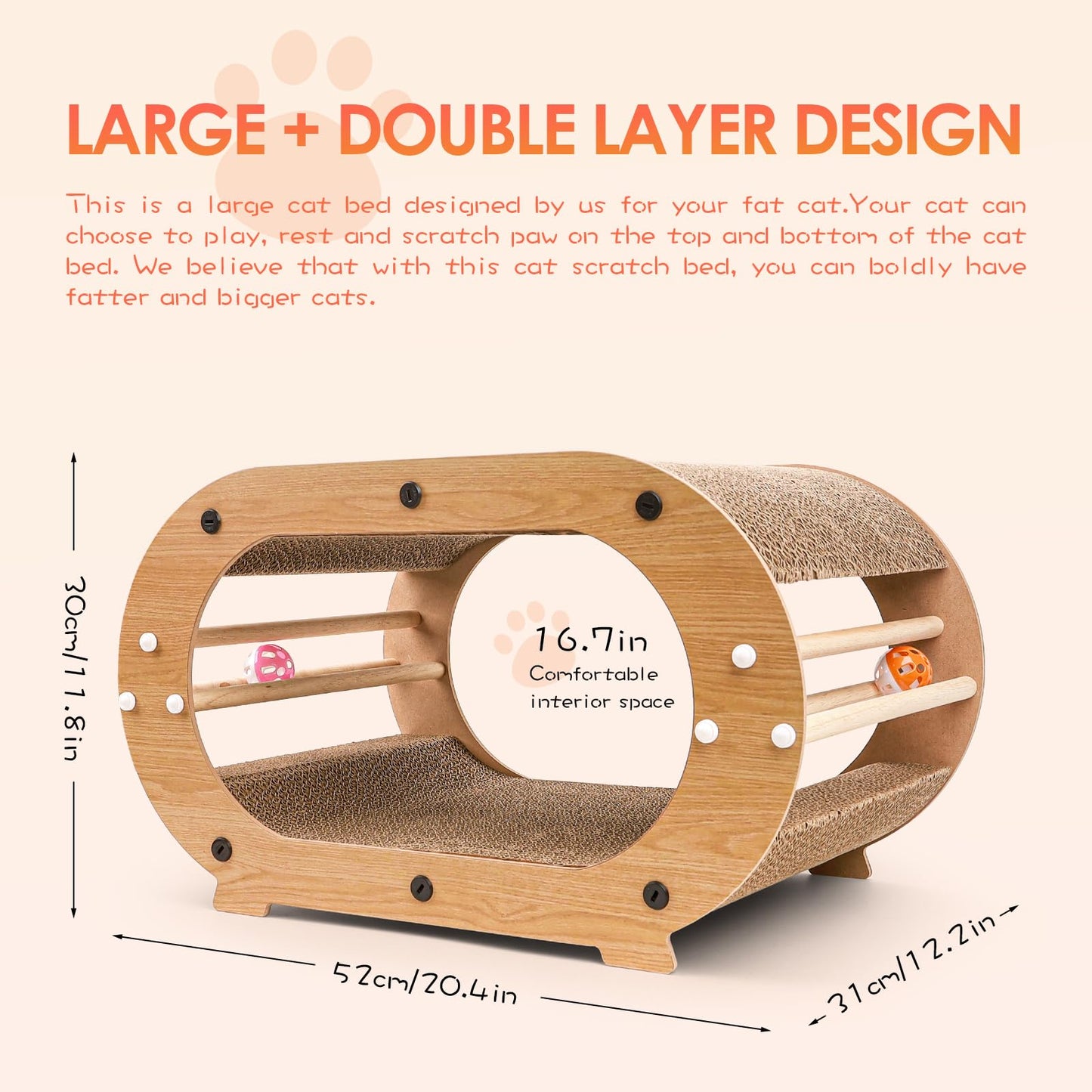 Large Cat Scratcher Bed with Ball Toy - Cat Scratching Cardboard,100% Recycled Paper Cat Scratchers for Indoor Cats and Kitten, Chemical-Free Materials Cat Scratcher Lounge - Cat Scratch Pad