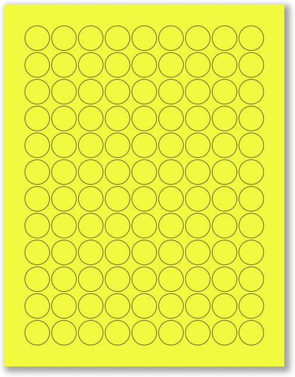 8-1/2 x 11" Neon Color High Light Fluorescent Labels for Laser & Inkjet Printer (Yellow Fluorescent, 3/4" Round - 108 Per Page | 2700 Labels)