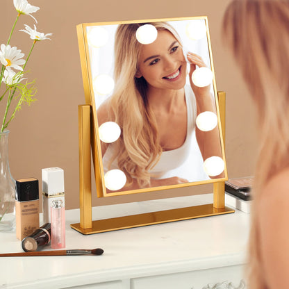 Lighted Makeup Mirror Hollywood Mirror Vanity Mirror with Lights, Touch Control Design 3 Colors Dimable LED Bulbs, Detachable 10X Magnification, 360°Rotation, (White) 12" L x 14" W