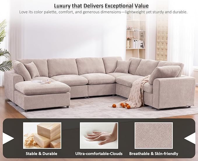 Oversized Modular Sectional Sofa Couch, Large 7 Seater Corner Sofa Modern U