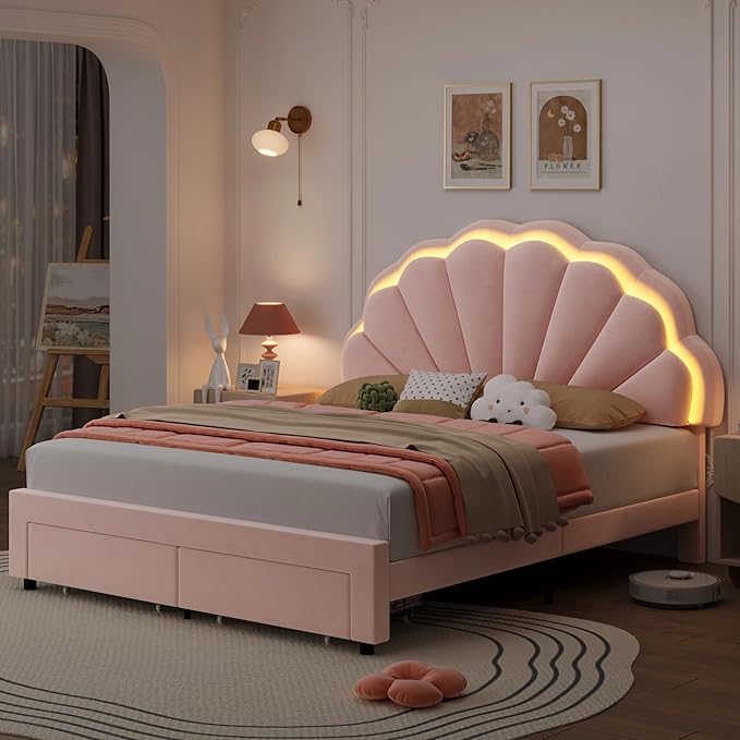 HIFIT Queen Upholstered Smart LED Bed Frame