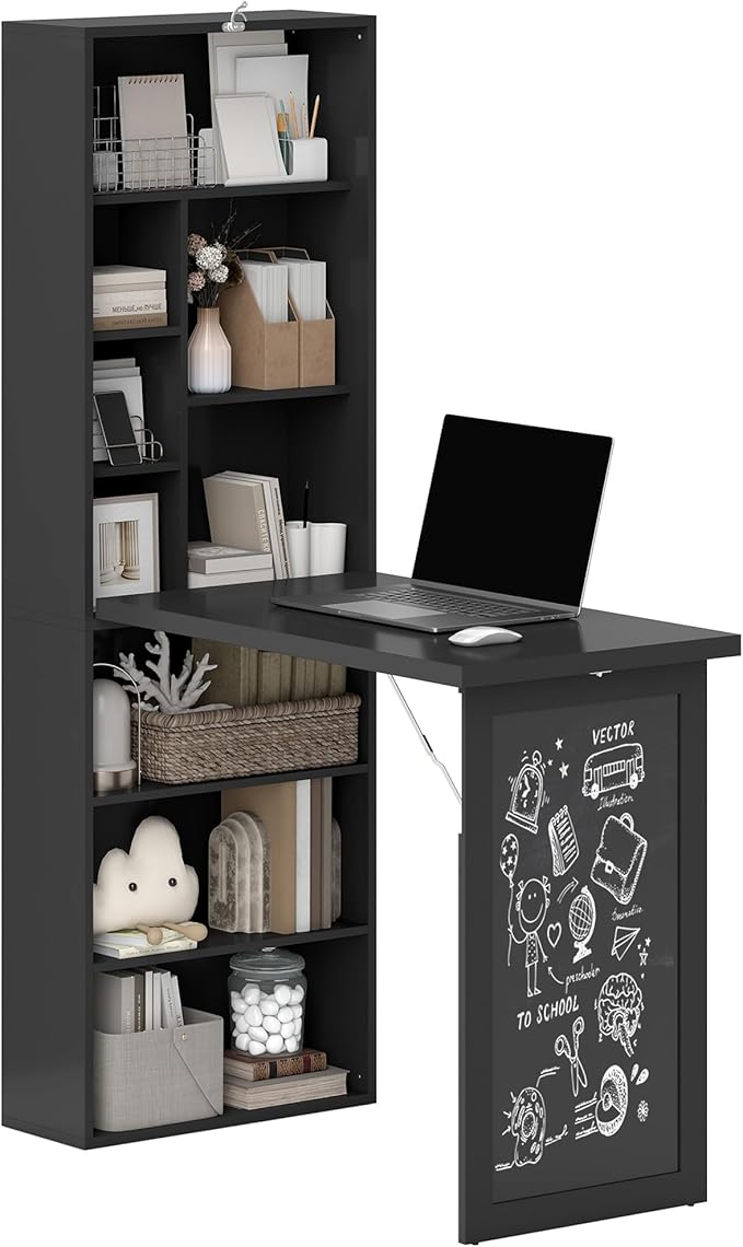 HOMCOM Foldable Convertible Writing Table, Wall Mounted Space-Saving Computer