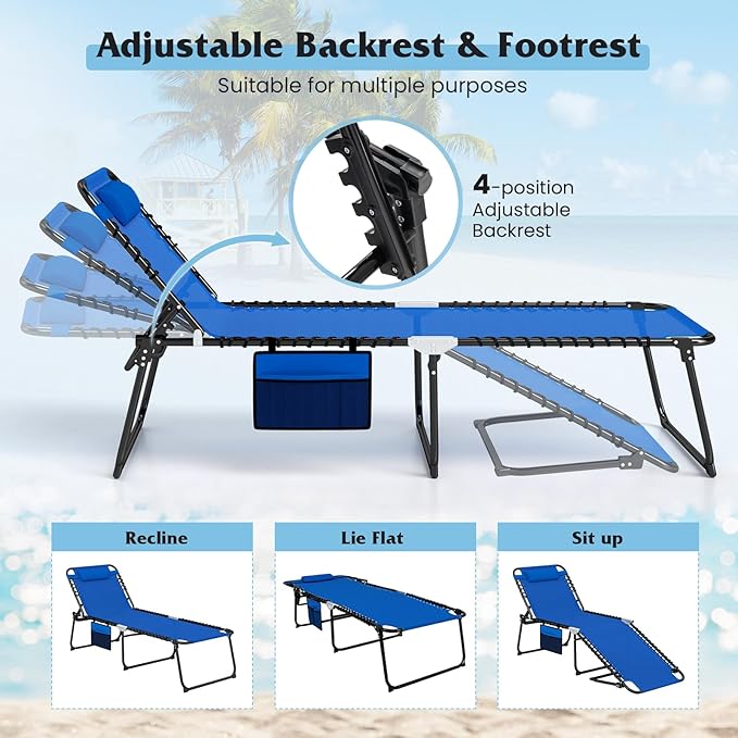 GYMAX Lounge Chair for Outside, 440lbs 27” Oversize Folding Beach Tanning