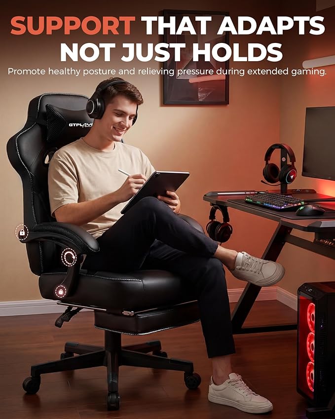 GTPLAYER Gaming Chair with Footrest, Big and Tall Game Chair 350lb Racing Style
