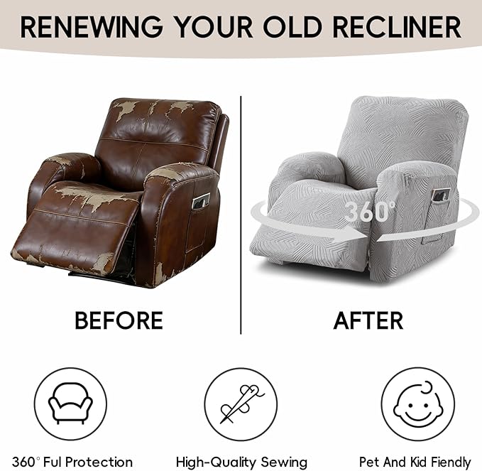 Recliner Chair Covers, 4-Piece Stretch Geometric Strokes Jacquard Reclining