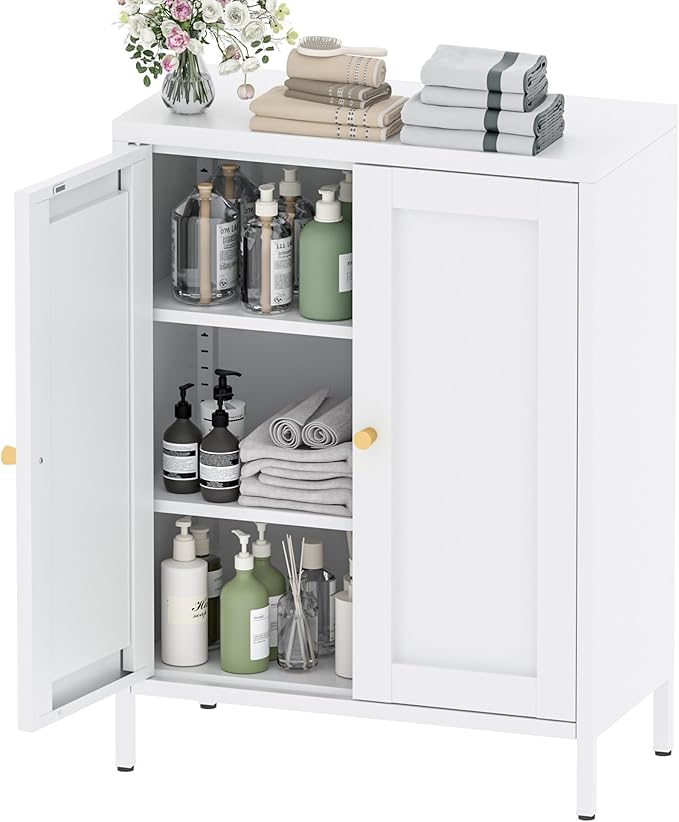 YAUWOH Metal Bathroom Storage Cabinet, Bathroom Floor Storage Cabinet