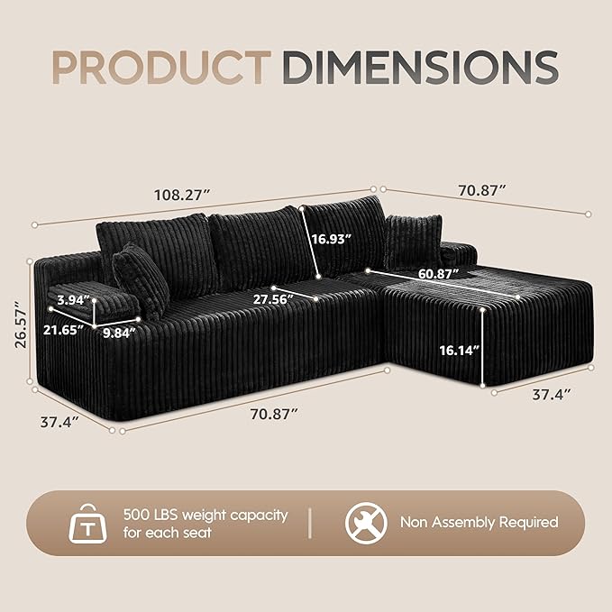 Modular Sectional Sofa Couches L-Shape Couch 3 Seat Modular Sofa Memory Foam