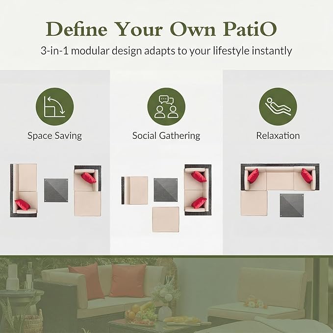 Devoko 5 Pieces Patio Furniture Sets All Weather Outdoor Sectional Patio Sofa