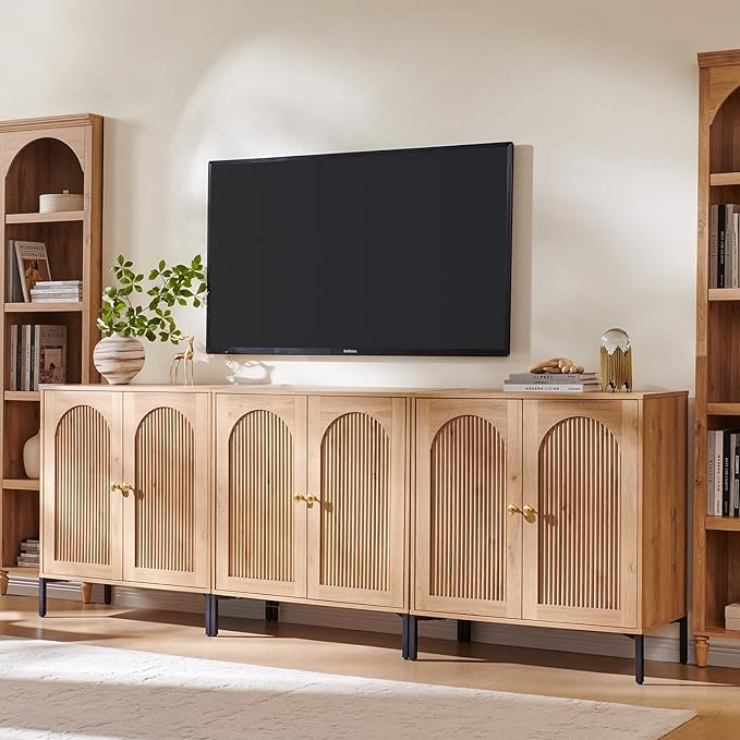 IFBUY Modern Sideboard Buffet Cabinet, 92.63" W Fluted Arched Buffet Cabinet