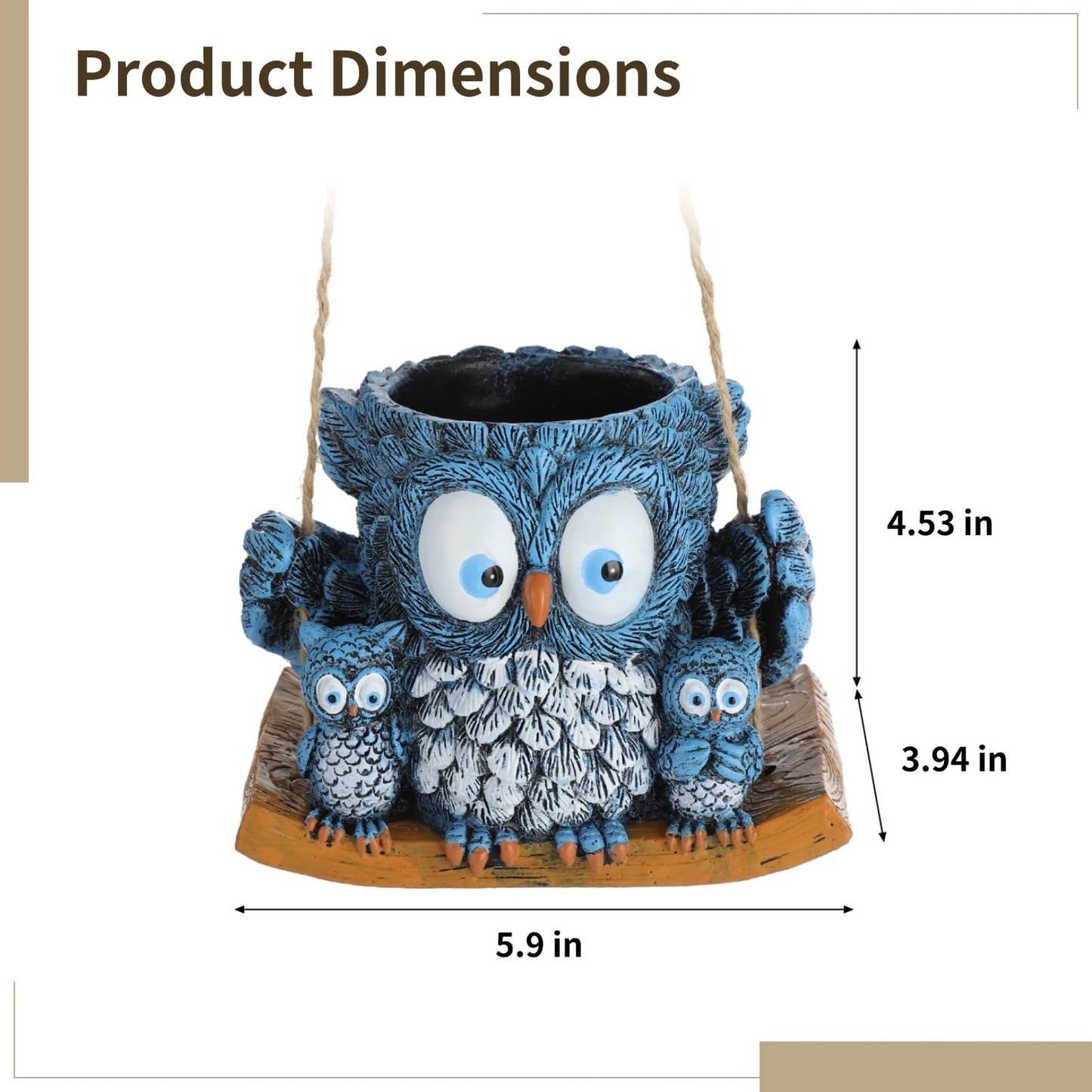 White Owl Family Hanging Flower Pot with Wooden Base, Cute Desktop Decor Ceramic Planter for Indoor Succulent Plants, Unique Hanging Bird Nest Pottery for Home Garden Wall Decor