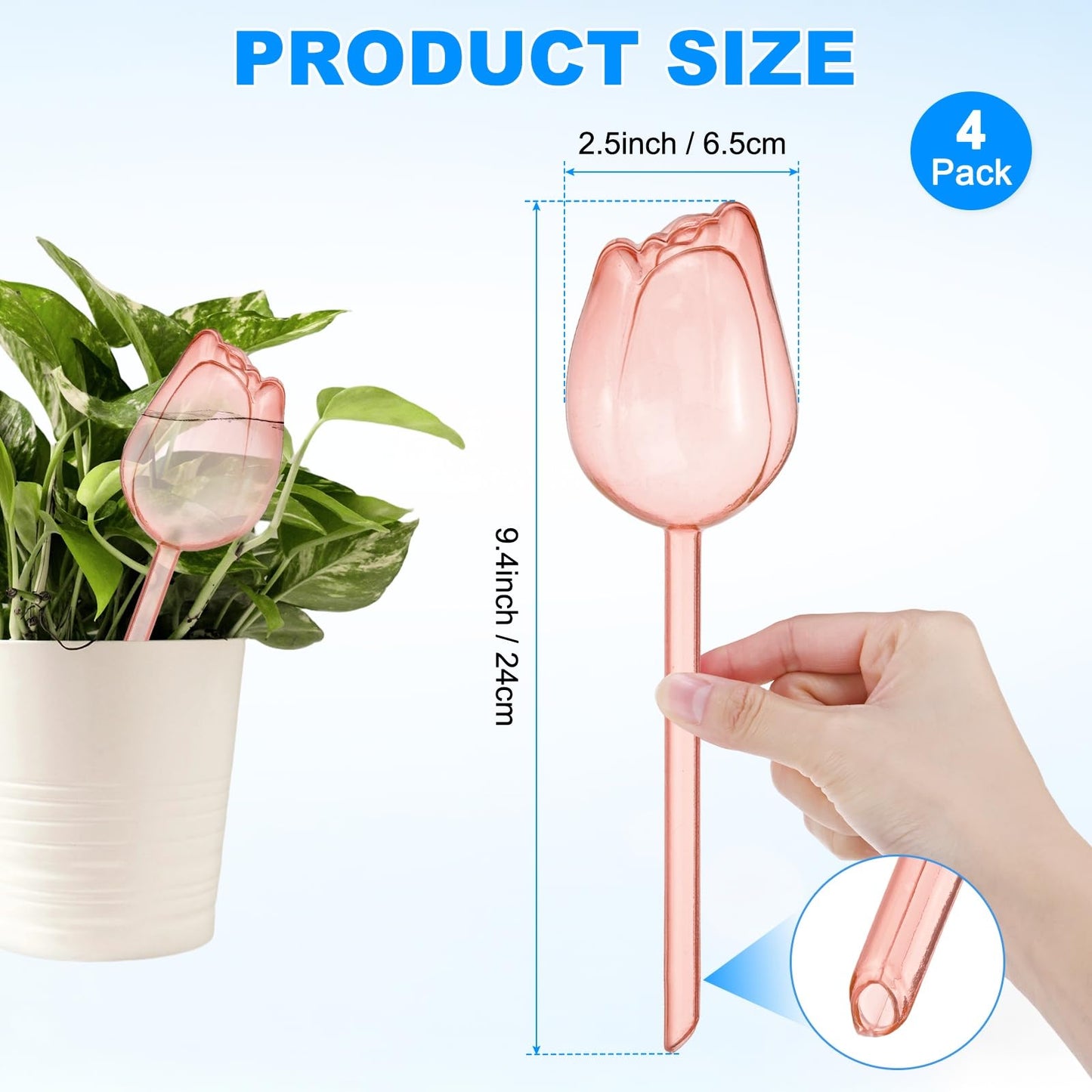 M METERXITY 4-Pack Plant Watering Globes, 9.4 Inch Plastic Self Watering Planter Insert for Indoor/Outdoor Plants, Self Water Devices [Champagne]