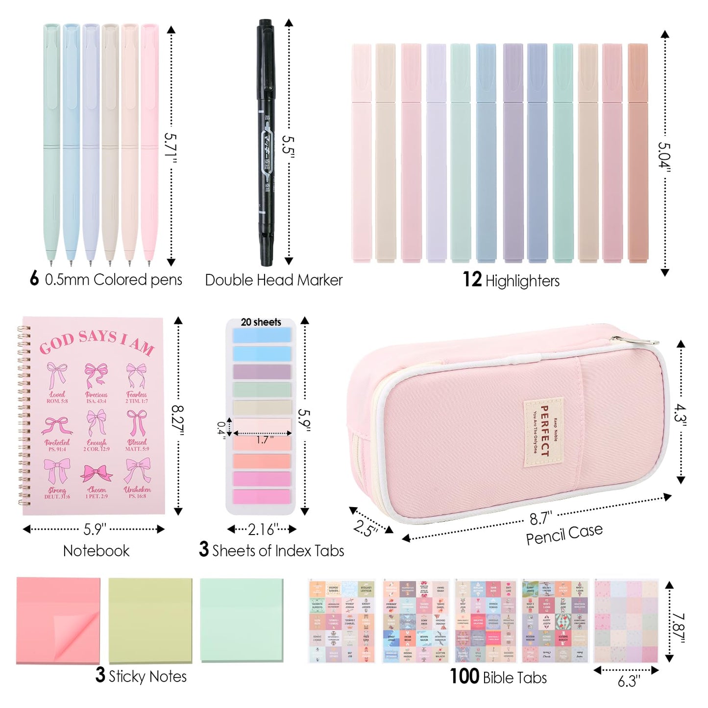 Gorsbark Bible Journaling Kit for Women, Bible Study Supplies Set with No Bleed Highlighters, Pens, Tabs, Notebook, Pencil Case, Christian Gifts for Women, Beginners, Students, Bible Study kit (Pink)
