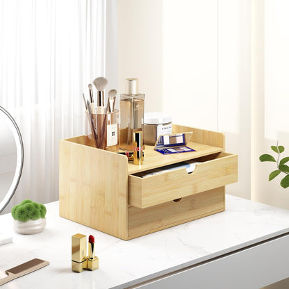 Bamboo Desk Organizer with Drawers Desktop Storage Drawers for Bills Office Supplies Kitchen Utensils Organizing Tool for Home Classroom Organization No Assembly (Nature 2 Drawer)