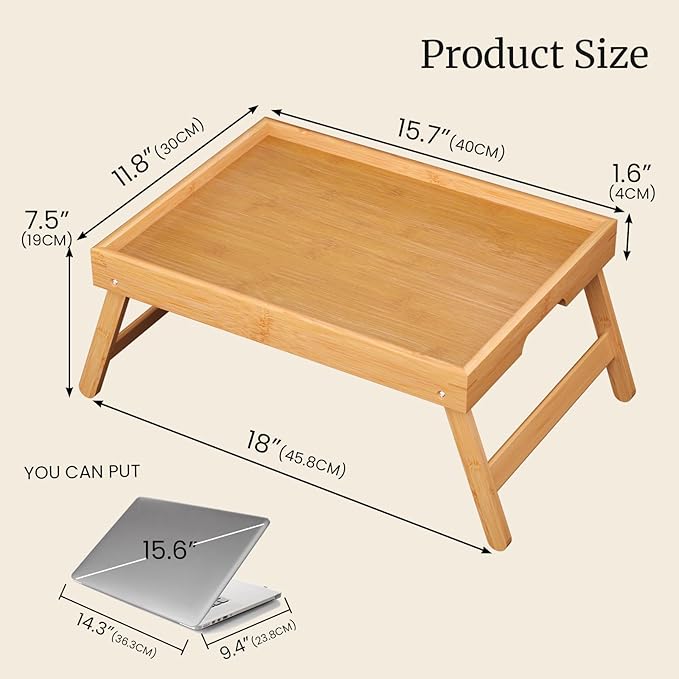 Fibogollo 2 Pack Bamboo Bed Tray Table