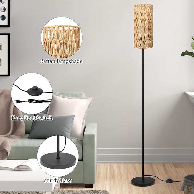Ruiever Floor Lamp for Living Room, Farmhouse Rattan Floor lamp, Modern