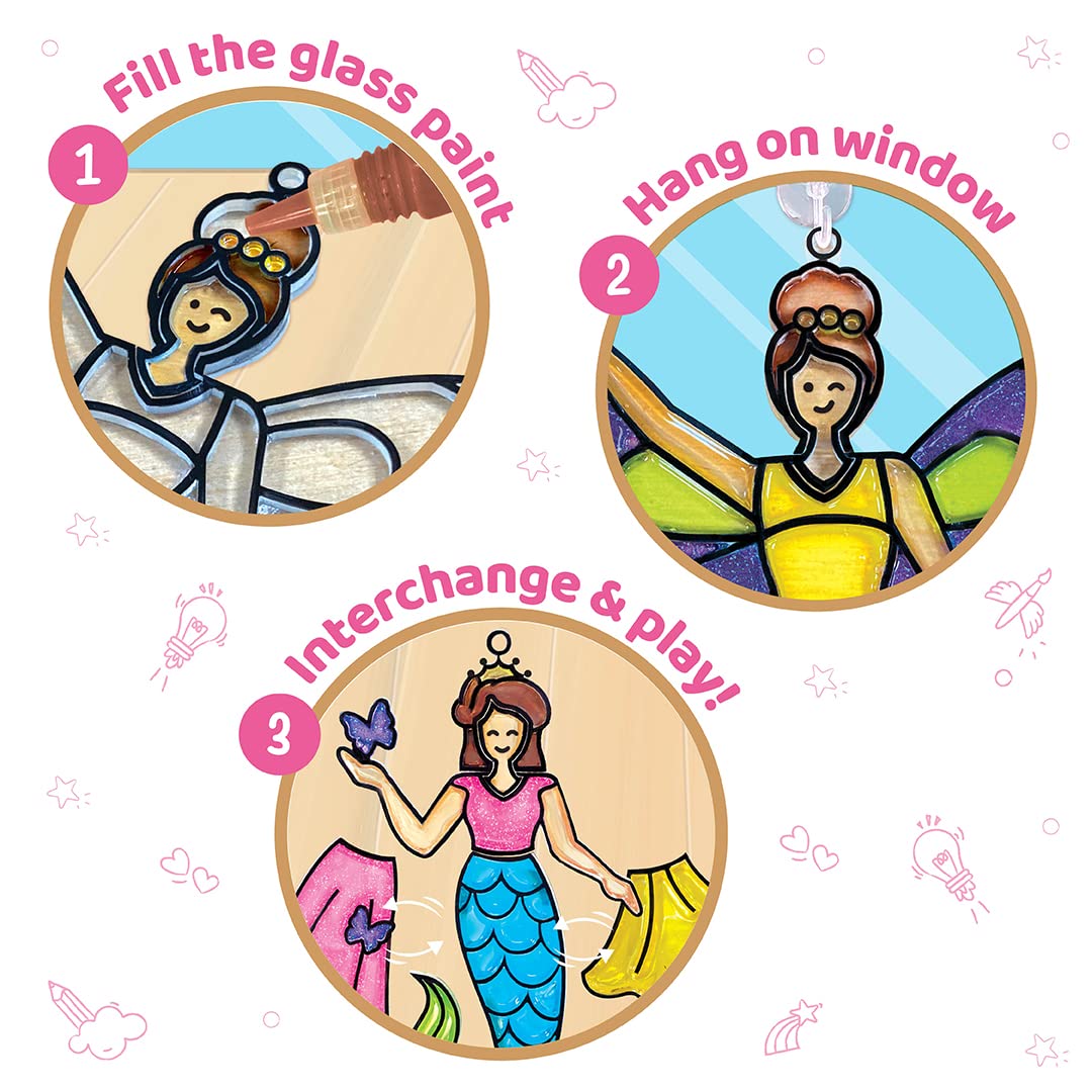 Imagimake Window Art Princess | Unicorn & Mermaid Suncather Kit | 16 Pieces Glass Painting Set | Kids Activities Ages 5-8 | DIY Craft Kit | Birthday Gifts for Girls Ages 5,6,7,8,9,10,12 Years Old