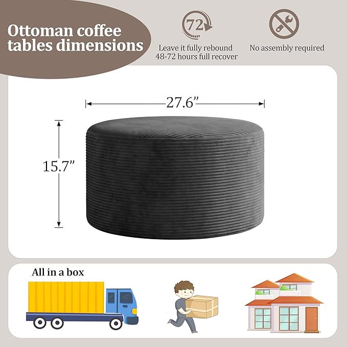 BSHOMGI Round Boneless Ottoman Oversized Ottomans