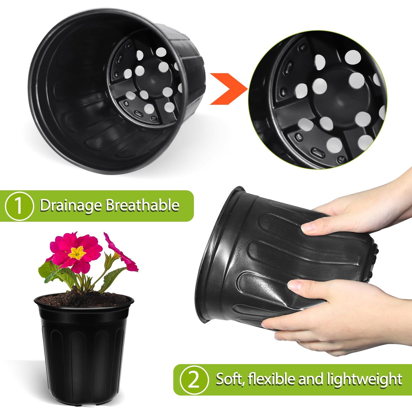 BeapTcely 50 Pcs 1 Gallon Nursery Pots, Flexible Plant Seedling Pots Transplanting Soft Plastic Planters with Drainage Holes for Planting Garden Flower Plant Container Cups Planter (50, 1 Gallon)