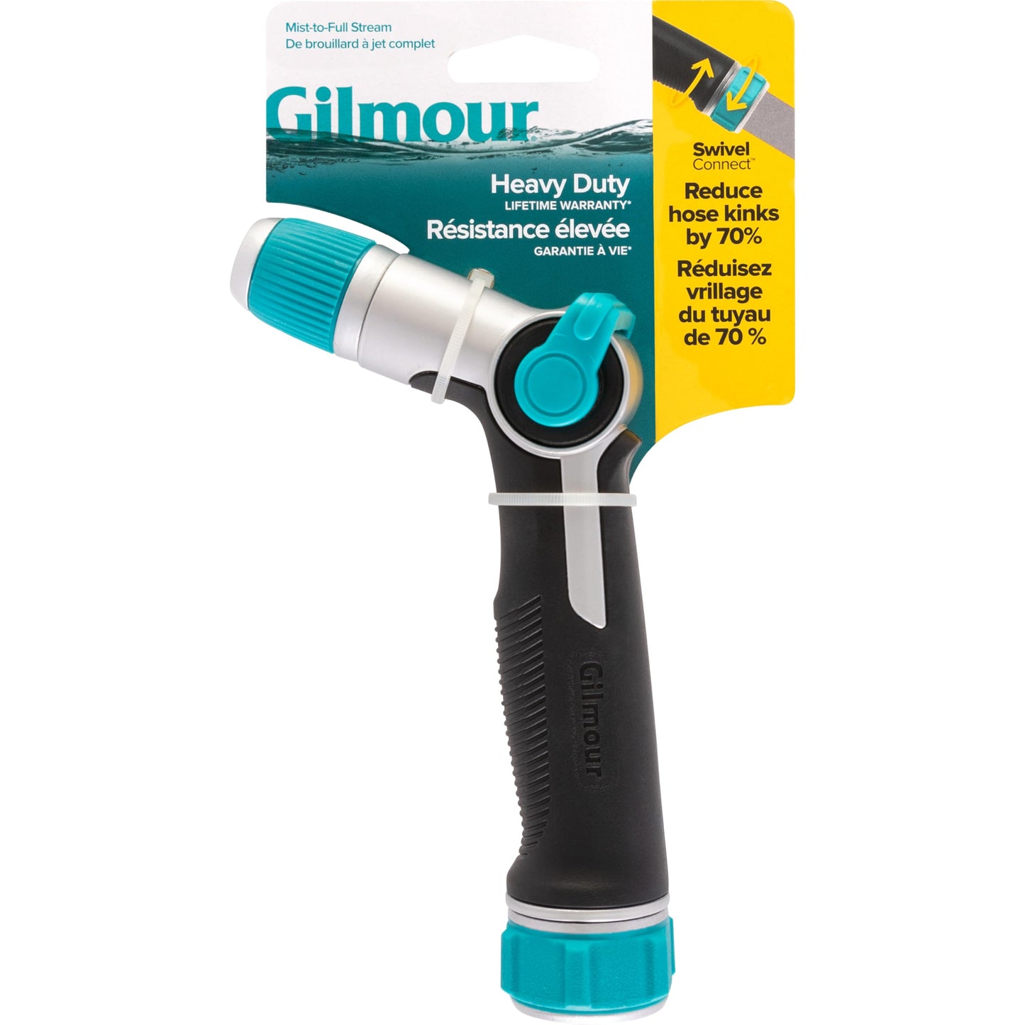 Gilmour Medium Duty Thumb Control Garden Hose Nozzle with Adjustable Spray Pattern, Water Hose Nozzle for Watering Garden or Lawn, Black/Aqua