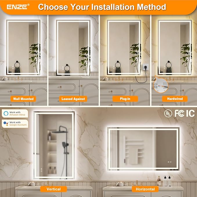 ENZE 24"x40" Smart Lighted Bathroom Mirror
