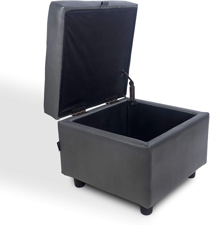 H&B Luxuries Tufted Leather Square Flip Top Storage Ottoman Cube Foot Rest