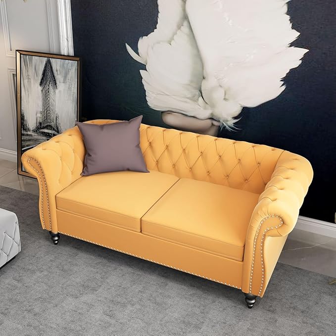 Mid-Century 2 Seater Sofa, Velvet Loveseat